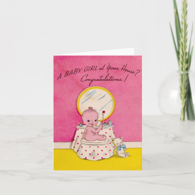 Tarjeta Felicitaciones a la bebé vintage (Anverso)