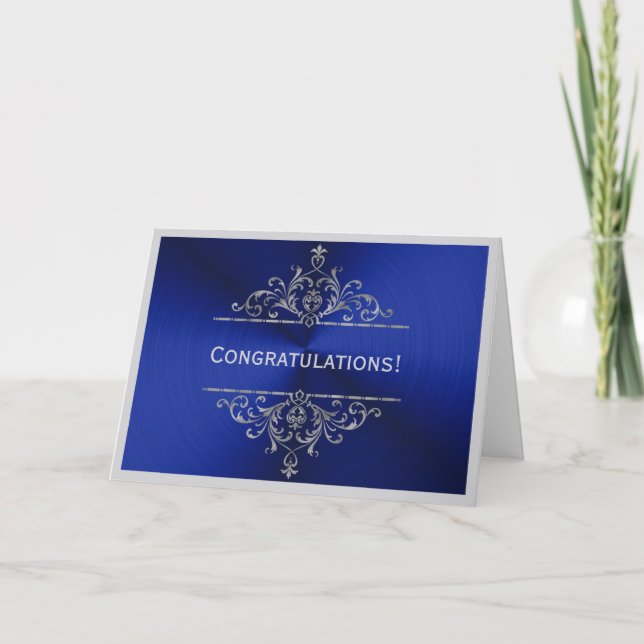 Tarjeta Felicitaciones a la Graduación de Plata Azul (Anverso)