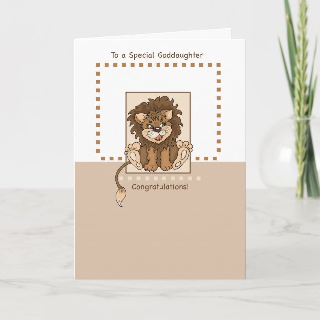 Tarjeta Felicitaciones a la hija mayor por el bebé, león (Anverso)