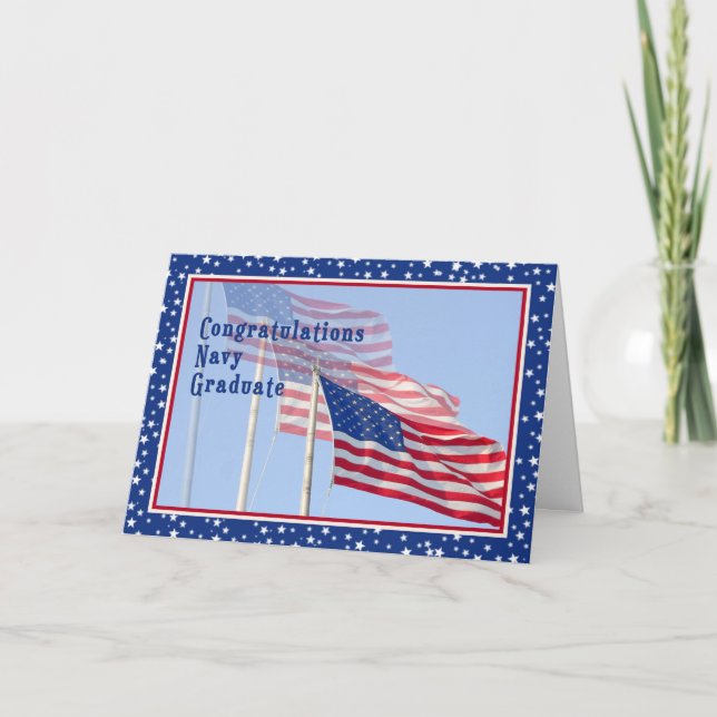 Tarjeta Felicitaciones a la Navy Graduate Card con bandera (Anverso)