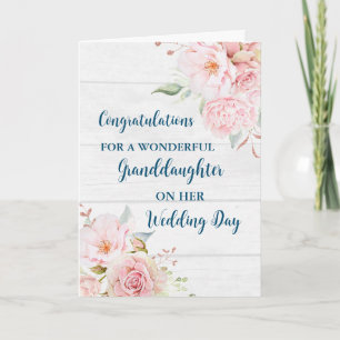 Tarjeta Felicitaciones a la nieta de flores rosadas Boda