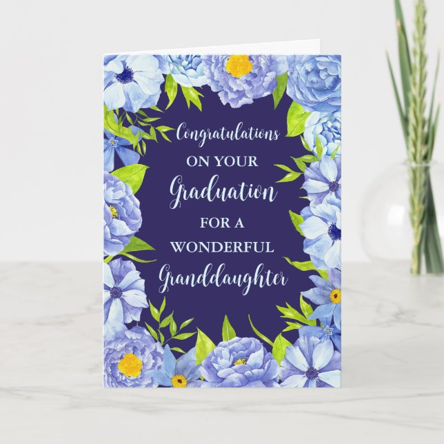 Tarjeta Felicitaciones a la nieta de las flores azules (Anverso)