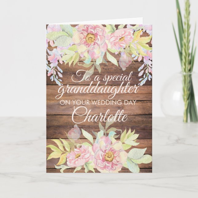 Tarjeta Felicitaciones a la nieta Rustic Boda (Anverso)