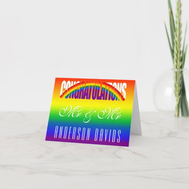 Tarjeta Felicitaciones a la pareja gay de la bandera arcoi (Anverso)