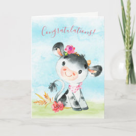 Tarjeta Felicitaciones a la vaca Chica Watercolor