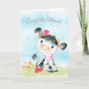 Tarjeta Felicitaciones a la vaca Chica Watercolor