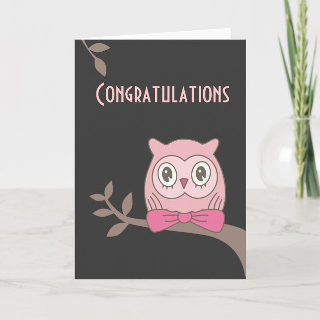 Tarjeta Felicitaciones a lechuza de dama rosa (Anverso)