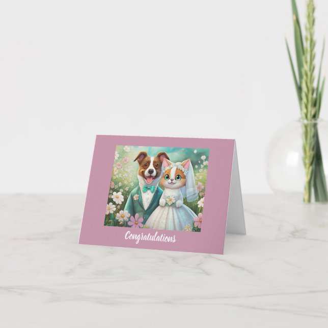 Tarjeta Felicitaciones a los Bodas de gatos y perros (Anverso)