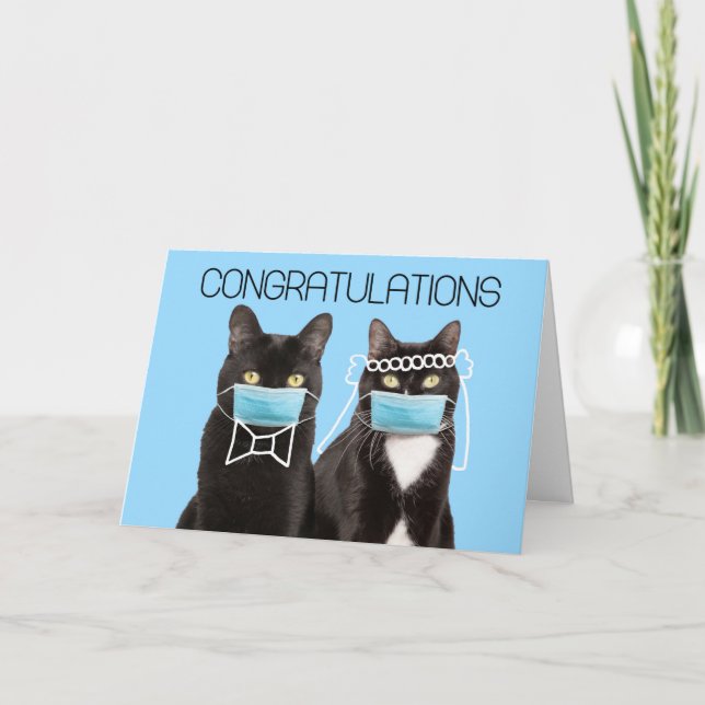 Tarjeta Felicitaciones a los gatos Bodas en la máscara fac (Anverso)