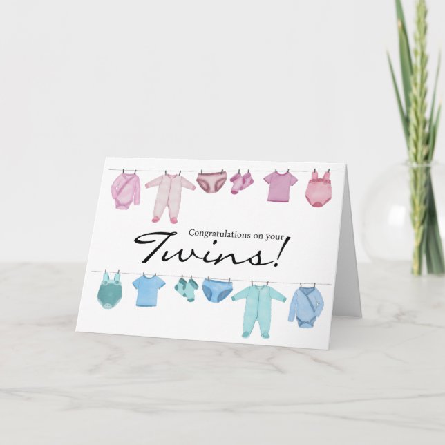 Tarjeta Felicitaciones a los gemelos Chicas/niños (Anverso)