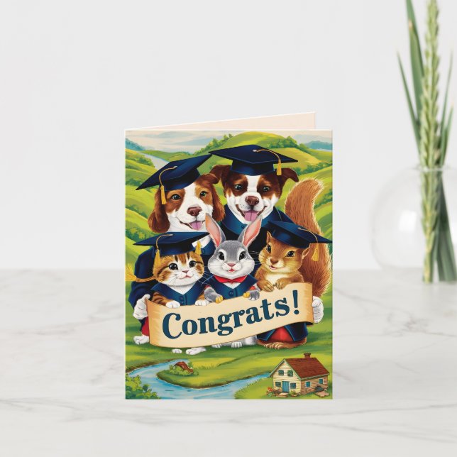 Tarjeta Felicitaciones a los lindos animales de la graduac (Anverso)