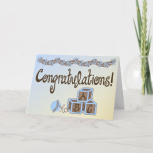 Tarjeta Felicitaciones a niño bebé de juguetes azules y ma