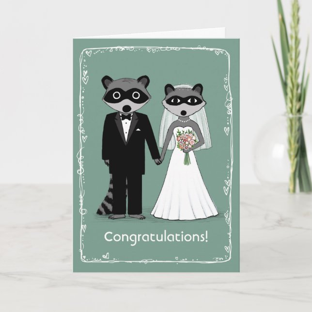Tarjeta Felicitaciones a Raccoons Bride y Groom Boda (Anverso)