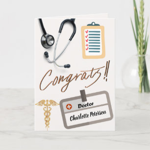 Tarjeta Felicitaciones a Stethoscope y Médico Caduceus Gol