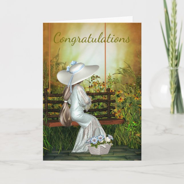 Tarjeta Felicitaciones a su Boda con Novia de Verano (Anverso)