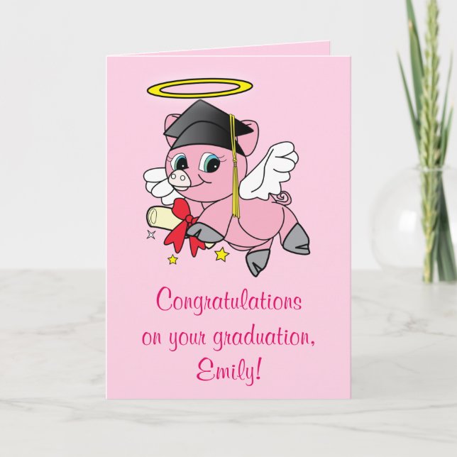 Tarjeta Felicitaciones a tu Ángel de Cerdo de Graduación (Anverso)