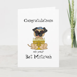 Tarjeta Felicitaciones a tu perro de Bat Mitzvah-Pug
