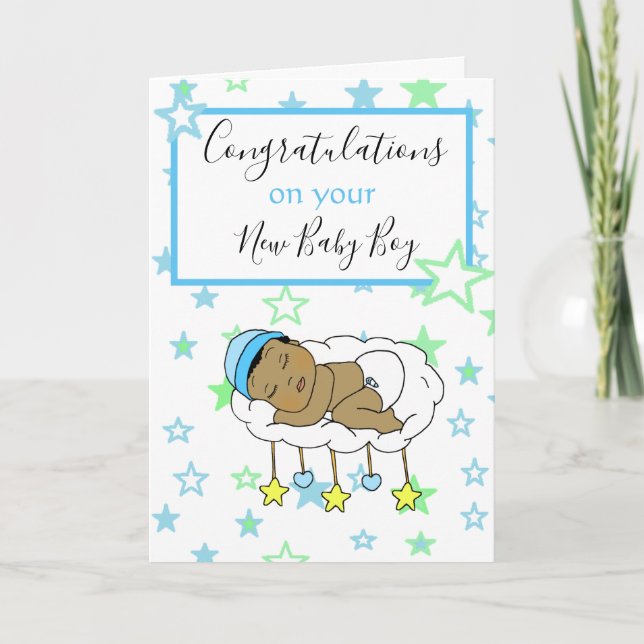 Tarjeta Felicitaciones a tu Recién nacido bebé de etnia C (Anverso)
