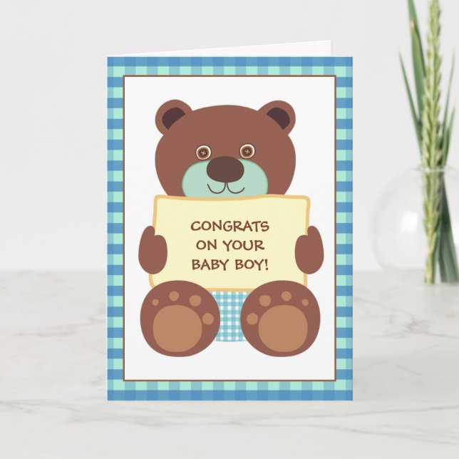 Tarjeta Felicitaciones a tu Recién nacido Brown Teddy Bear (Anverso)