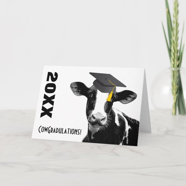 Tarjeta Felicitaciones a vaca graciosa graduada en Cap (Anverso)
