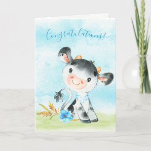 Tarjeta Felicitaciones a Watercolor Boy Cow Farm