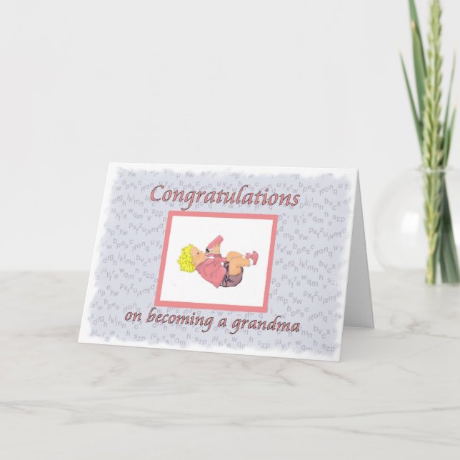 Tarjeta Felicitaciones, abuela bebé en rosa (Anverso)