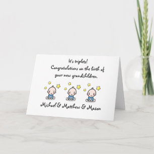 Tarjeta Felicitaciones Abuelos De Bebés Triplet,