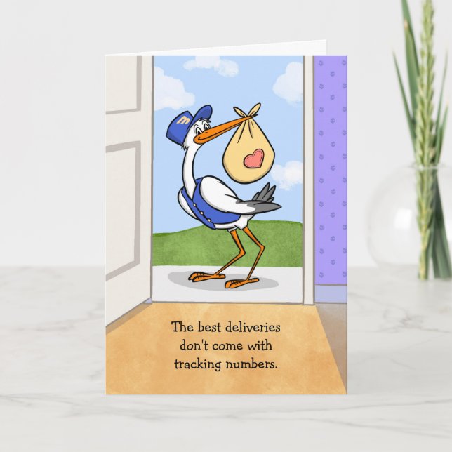 Tarjeta Felicitaciones al bebé con cigüeña (Anverso)