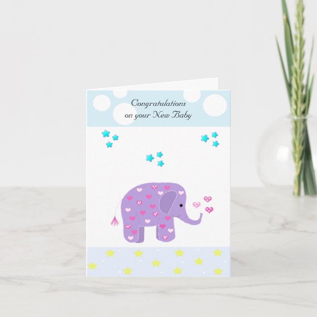 Tarjeta Felicitaciones al bebé elefante (Anverso)