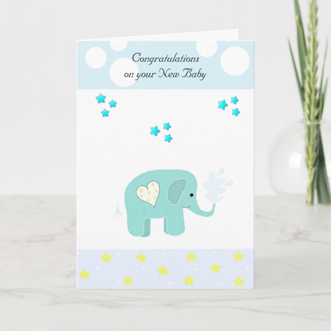 Tarjeta Felicitaciones al bebé elefante (Anverso)