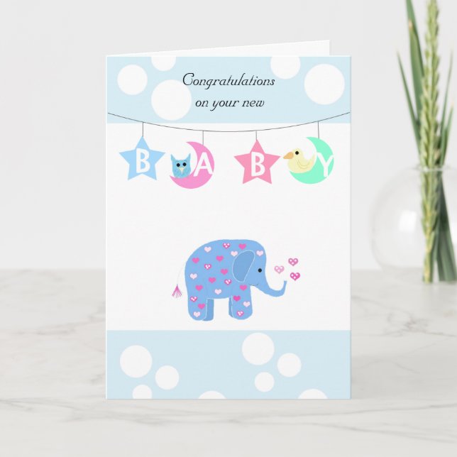 Tarjeta Felicitaciones al bebé elefante (Anverso)