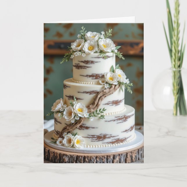 Tarjeta Felicitaciones al Boda de Driftwood, Cake (Anverso)