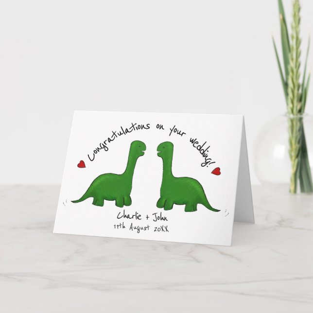 Tarjeta Felicitaciones al boda gay de Dinosaur (Anverso)