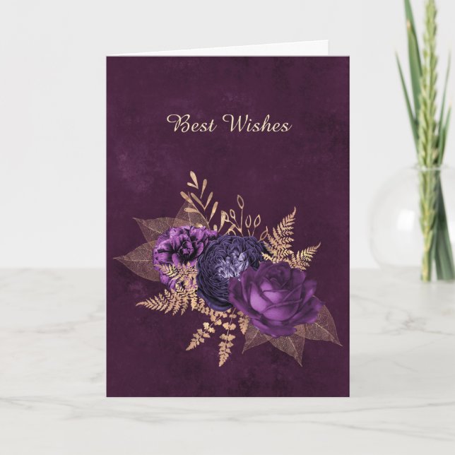 Tarjeta Felicitaciones al Boda rustico morado floral (Anverso)
