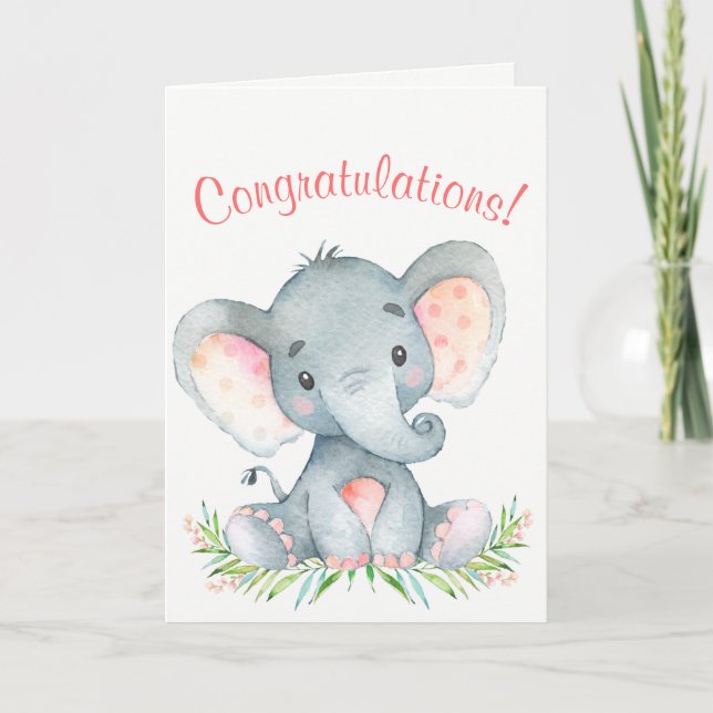 Tarjeta Felicitaciones al Chica de Elefantes de Acuarela (Anverso)