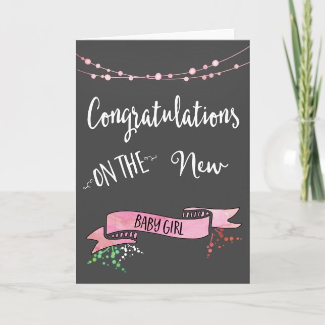 Tarjeta Felicitaciones al Chica de Recién nacido rosado bo (Anverso)