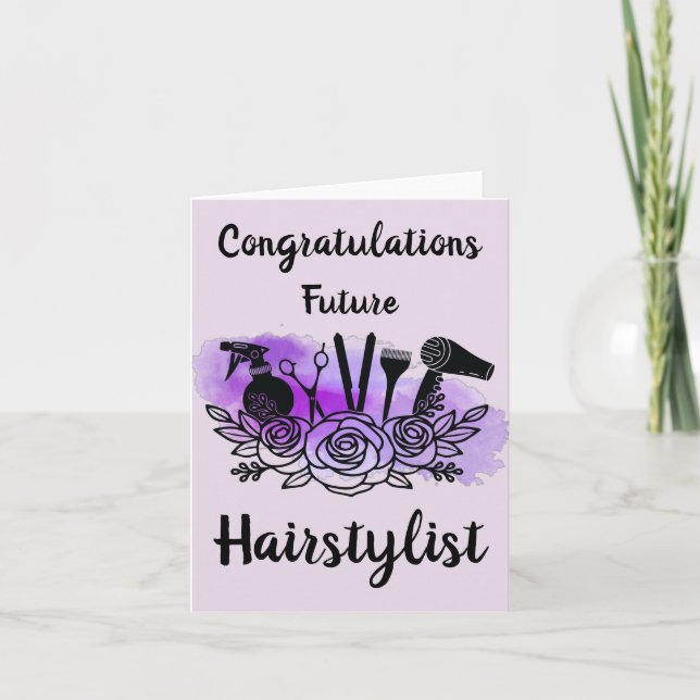 Tarjeta Felicitaciones al futuro hairstylista (Anverso)