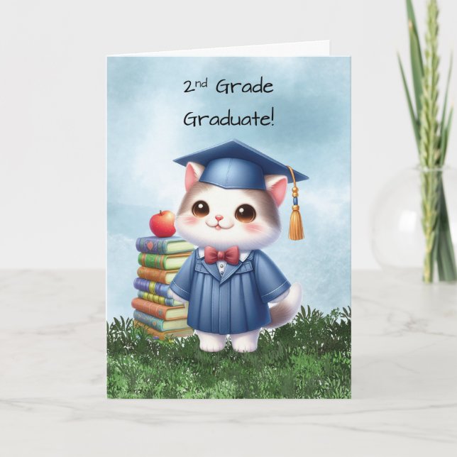 Tarjeta Felicitaciones al gato Chica de Graduación de Segu (Anverso)