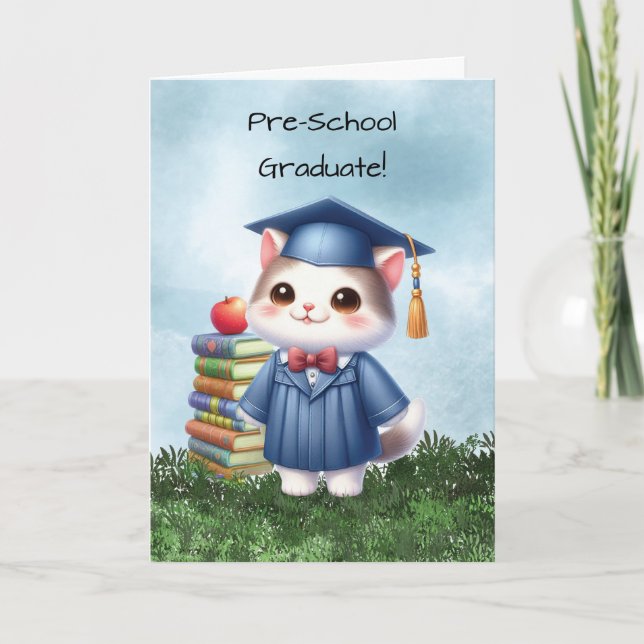 Tarjeta Felicitaciones al gato Chica de graduación preesco (Anverso)