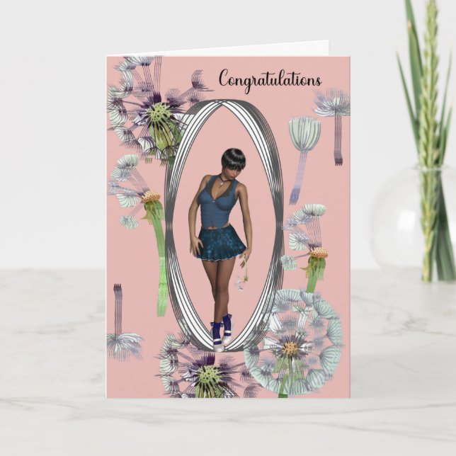 Tarjeta Felicitaciones al joven Chica negro (Anverso)