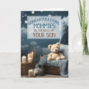 Tarjeta Felicitaciones al Recién nacido azul Gay MOMS