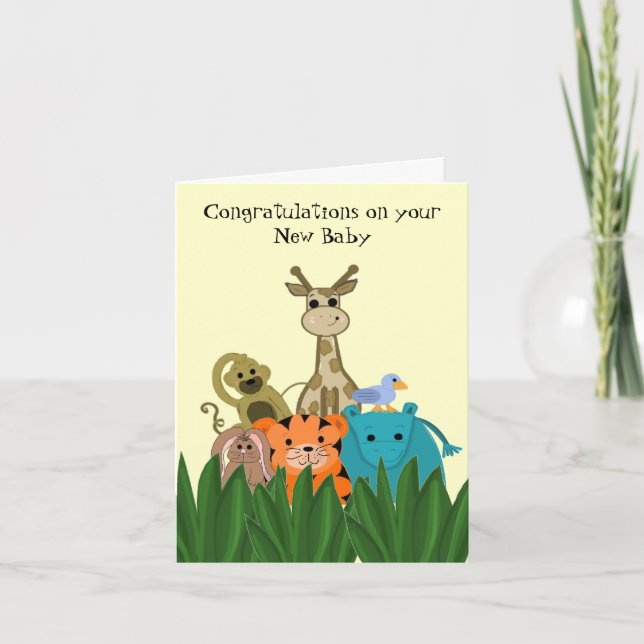 Tarjeta Felicitaciones al Recién nacido Zoológico Animal (Anverso)