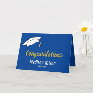Tarjeta Felicitaciones azul y blanco Graduación