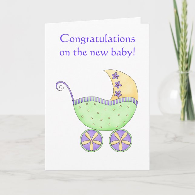 Tarjeta Felicitaciones Baby Buggy Carriage Green Yellow (Anverso)