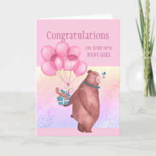 Tarjeta Felicitaciones Baby Girl FunTeddy Bear Balloon 