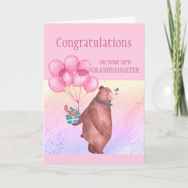 Tarjeta Felicitaciones Baby Girl FunTeddy Bear Balloon (Anverso)