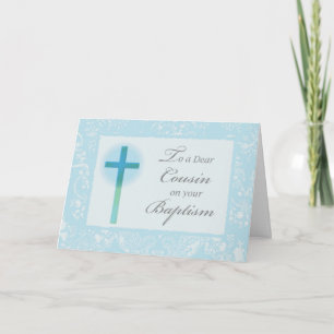 Tarjeta Felicitaciones Bautizo Primo Niño Cruz y Encaje 
