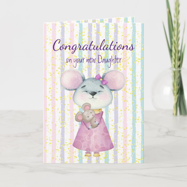 Tarjeta Felicitaciones Bebé Diversión Cuta Hija Animal Rat (Anverso)