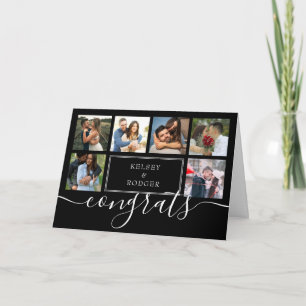 Tarjeta Felicitaciones Boda Collage de fotos Negro y Blanc