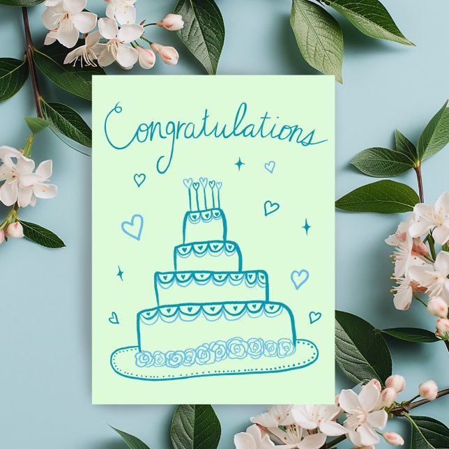 Tarjeta Felicitaciones Boda Engagement Sketch Doodle (Congratulations Wedding Engagement Sketch Doodle Card Wedding Cake Cute Charming Whimsical)